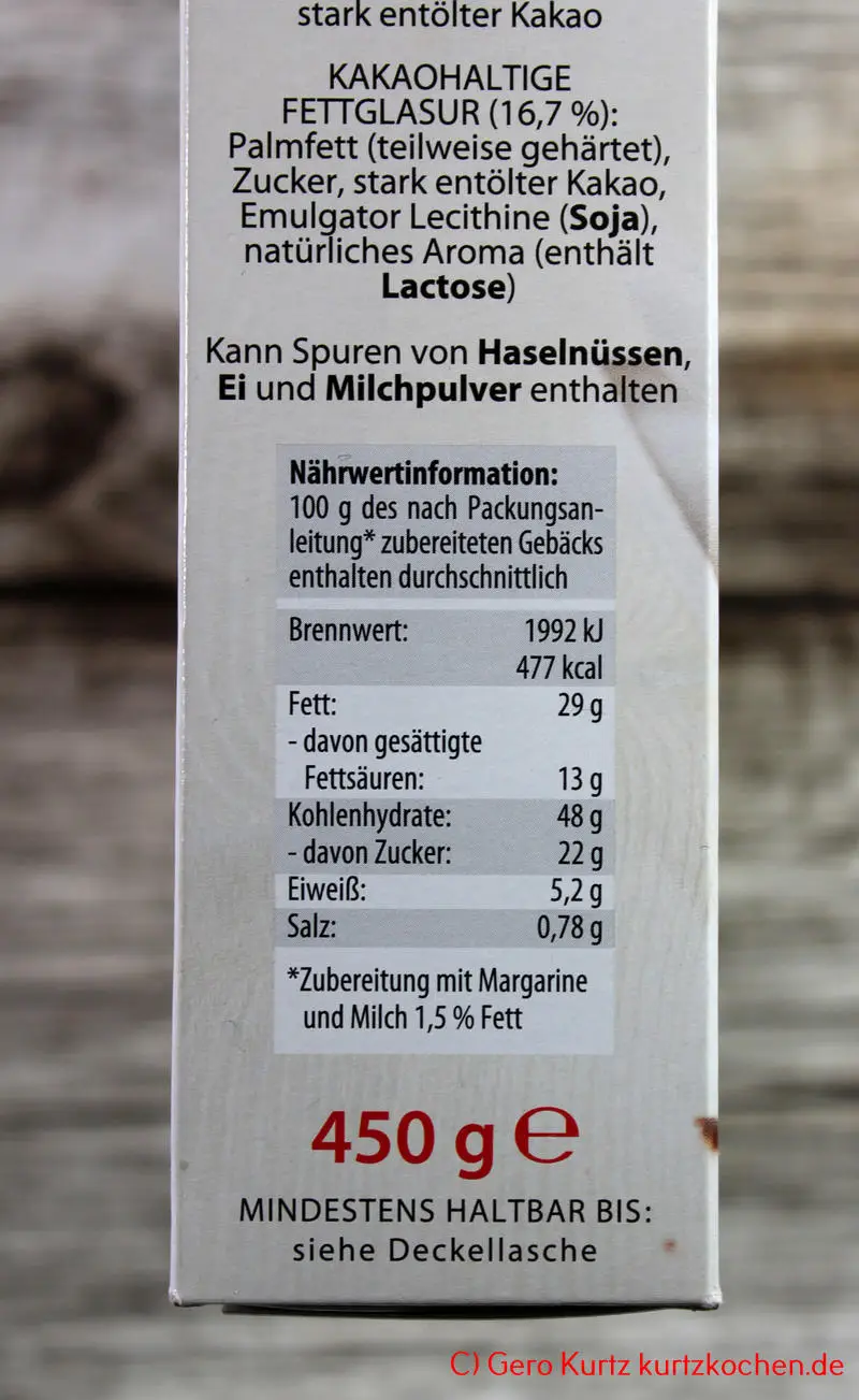 Backmischung Marmor Kuchen von Kathi - Nährwertinformationen auf der Verpackung