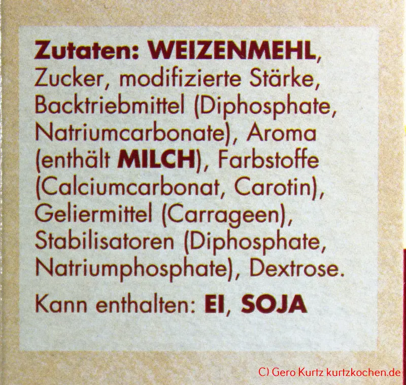 Streuselkuchen mit Pudding-Creme von Dr. Oetker - Zutatenliste auf der Verpackung
