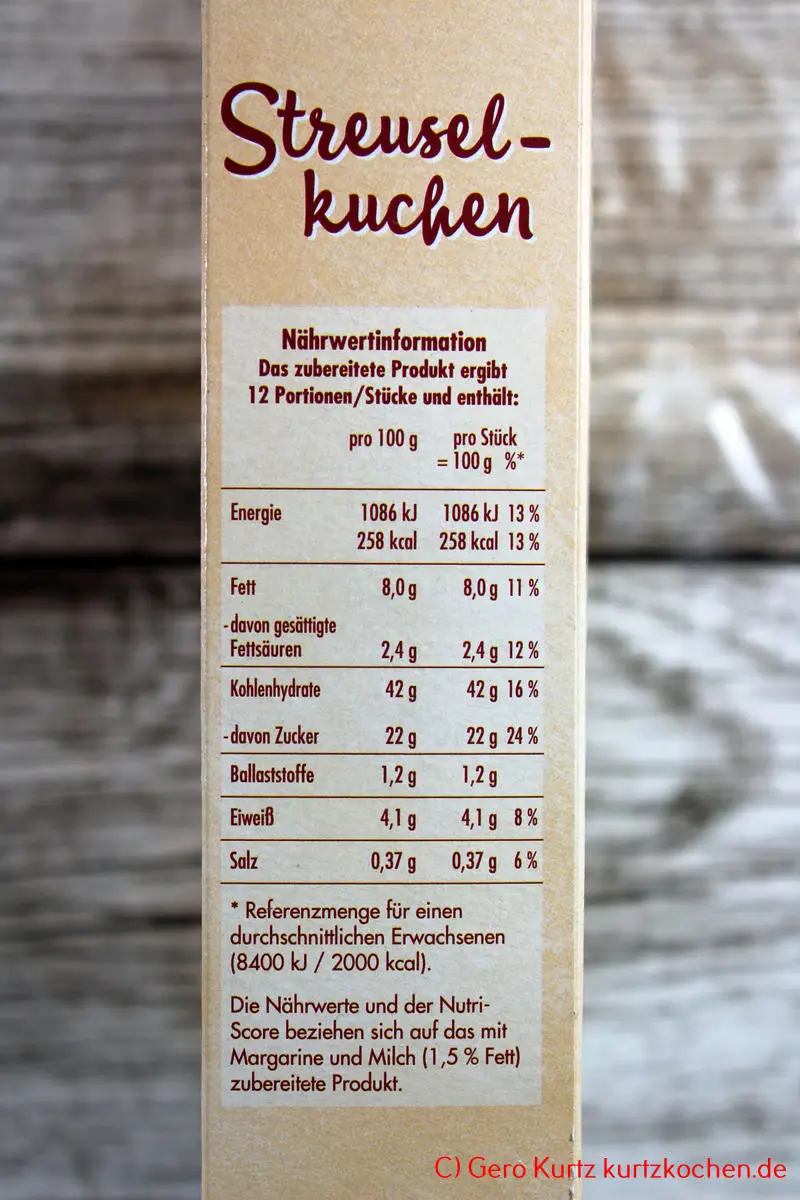 Streuselkuchen mit Pudding-Creme von Dr. Oetker- Verpackung Seitenansicht