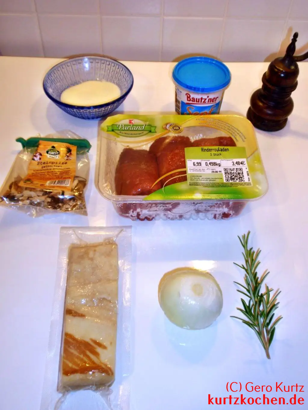 Rezept für Rinder Rouladen - alle Zutaten zusammen
