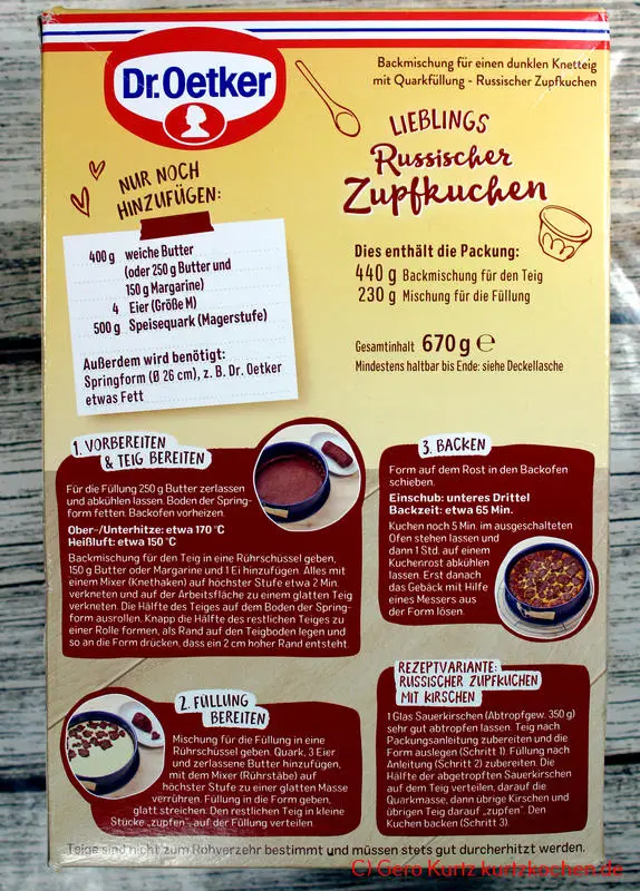 Russischer Zupfkuchen Dr Oetker - Verpackung Rückansicht