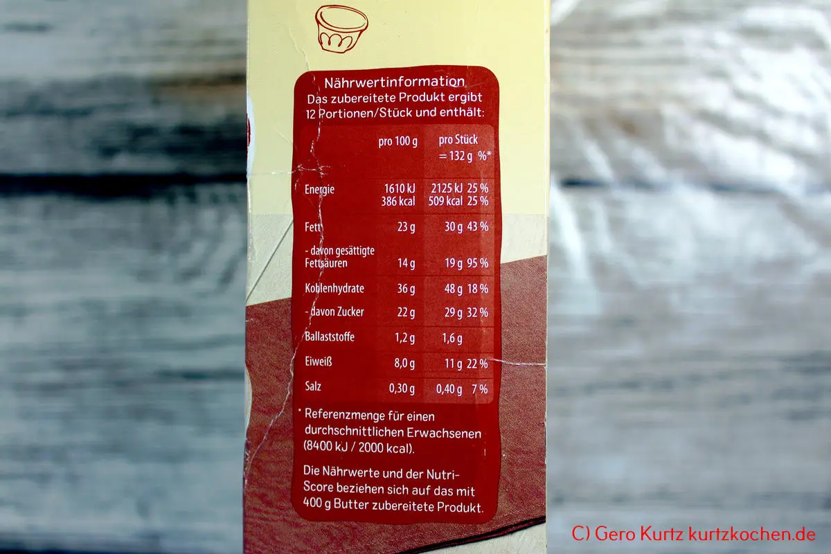 Russischer Zupfkuchen Dr Oetker - Verpackung Nährwertangaben