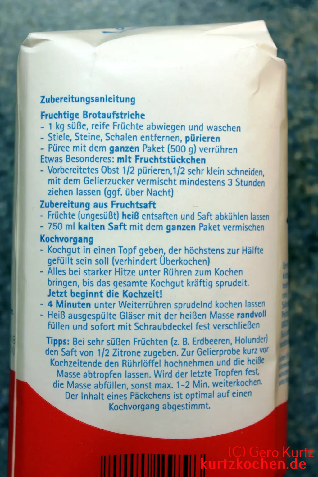 Quittengelee 65 - Gelierzucker von Südzucker - Rückseite