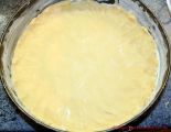Rhabarberkuchen mit Butterstreuseln - angedrückter Teig in der Springform